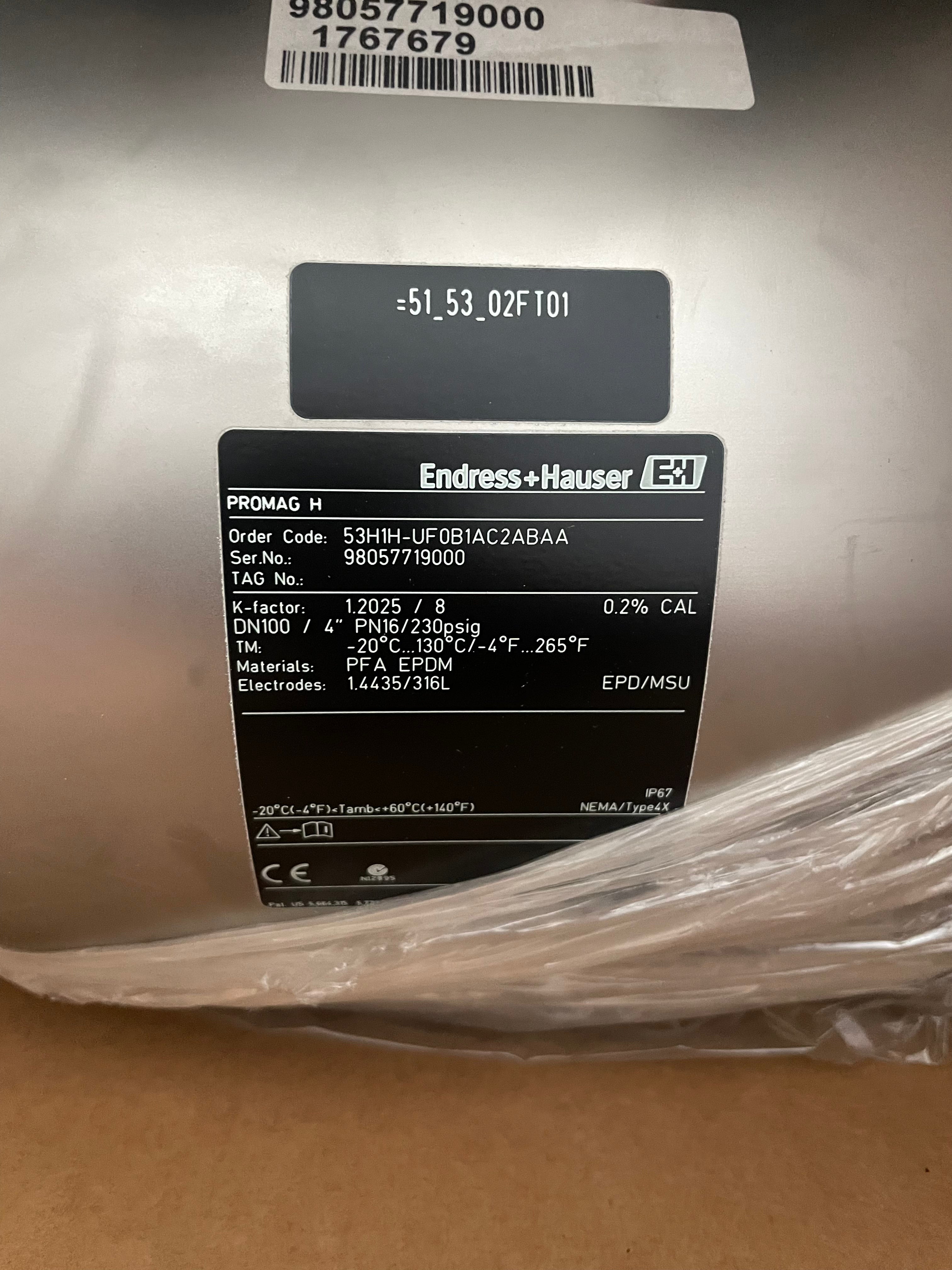 Endress Hauser Promag 53H DN100 4"