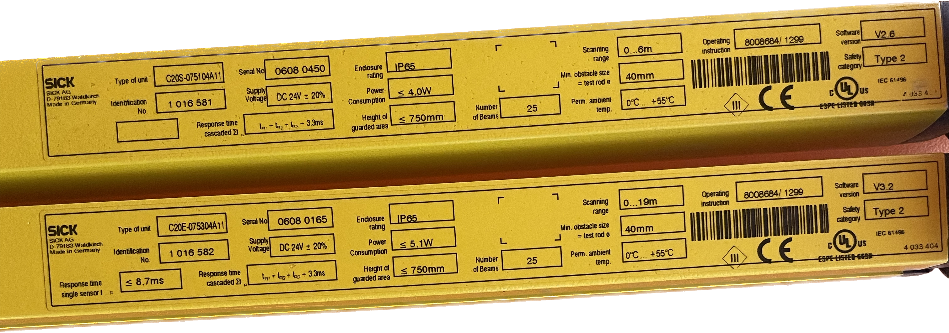 Barriere fotoelettriche di sicurezza Sick C2000 versione estesa S+E