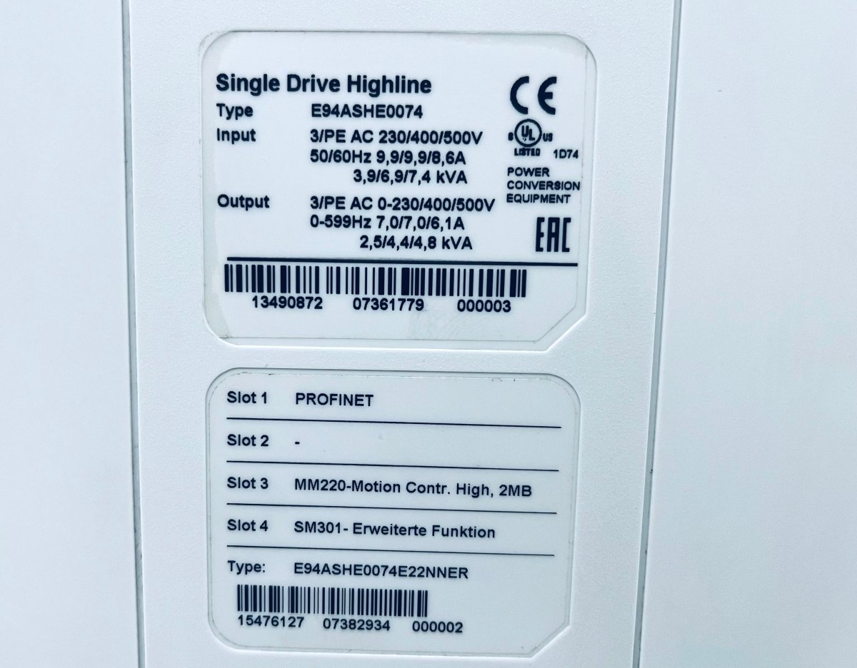 Lenze Single Drive Highline Umrichter E94ASHE0074 mit Transformer - #product_category# | KLEMA Maschinenhandel