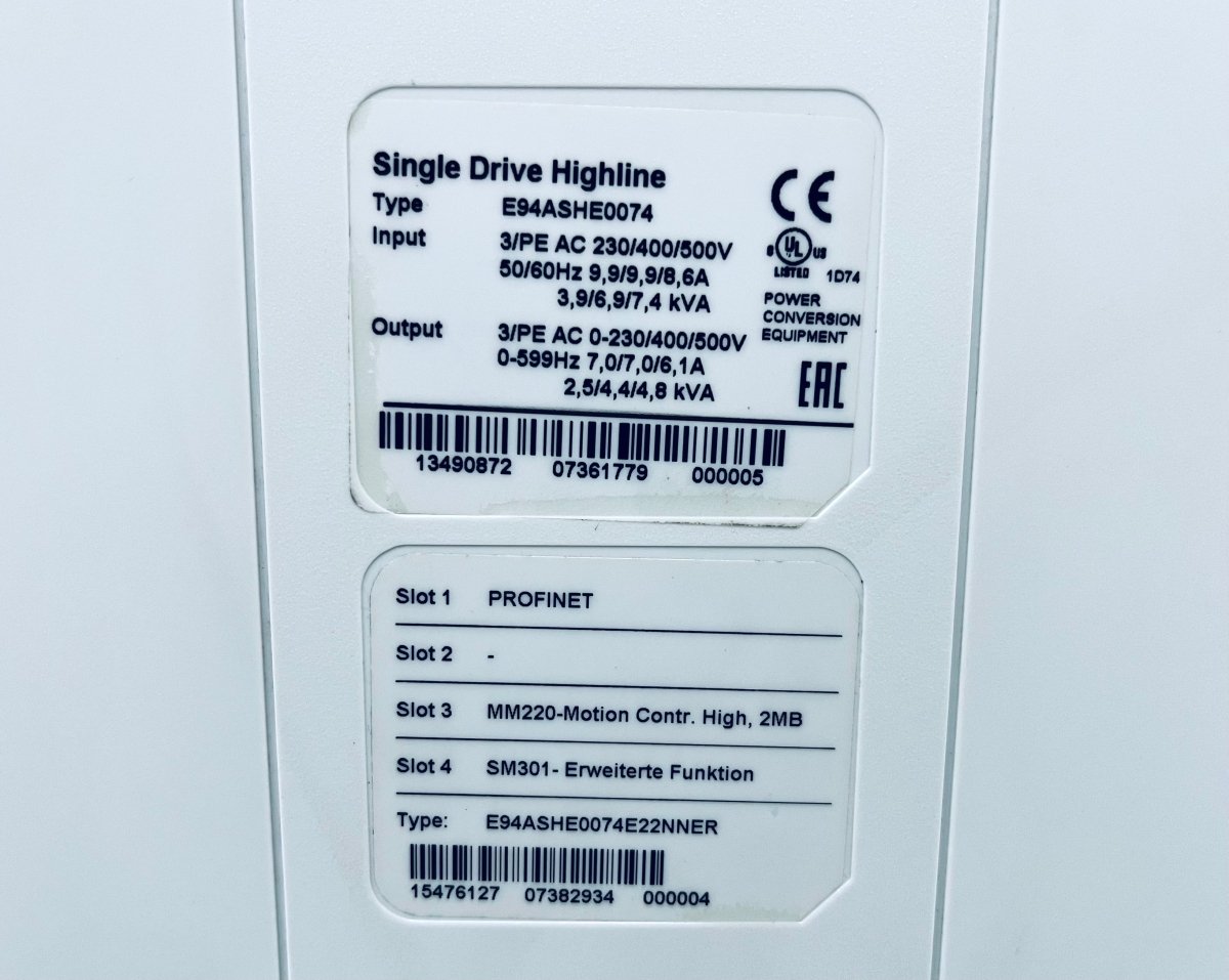 Lenze Umrichter Single Drive Highline E94ASHE0074 mit Transformer - #product_category# | KLEMA Maschinenhandel