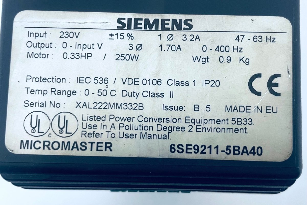 Siemens Micromaster 6SE9211 - 5BA40 - #product_category# | KLEMA Maschinenhandel