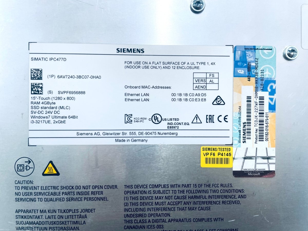 Siemens Panel SIMATIC IPC477D 6AV7240 - 3BC07 - 0HA0 - #product_category# | KLEMA Maschinenhandel