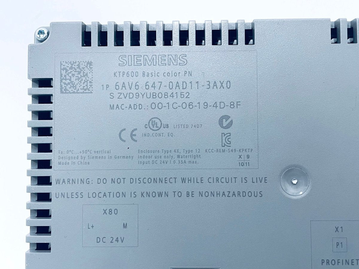 Siemens SIMATIC HMI KTP600 Basic Color PN 6AV6647 - 0AD11 - 3AX0 ZVD9YUBO84152 - #product_category# | KLEMA Maschinenhandel