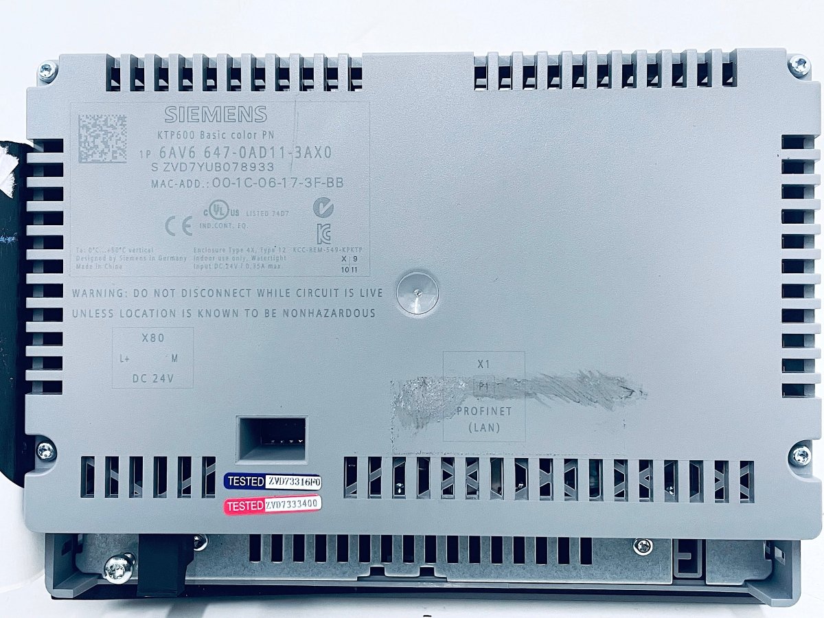 Siemens SIMATIC HMI KTP600 Basic Color PN 6AV6647 - 0AD11 - 3AX0 ZVD9YUBO84163 - #product_category# | KLEMA Maschinenhandel