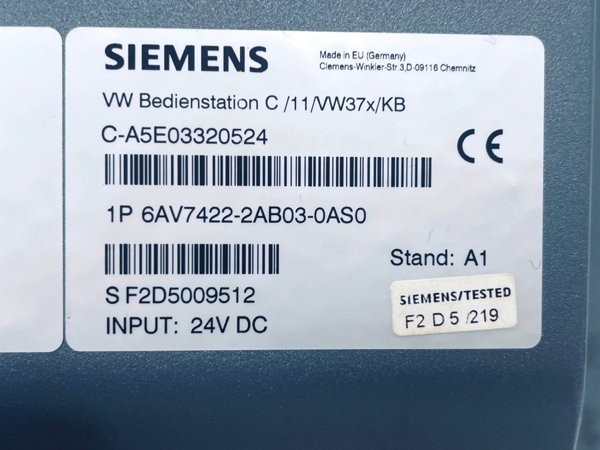 Siemens VW Bedienstation C SIMATIC MP 377 6AV7422 - 2BA03 - 0AS0 C - A5E03320524 - #product_category# | KLEMA Maschinenhandel
