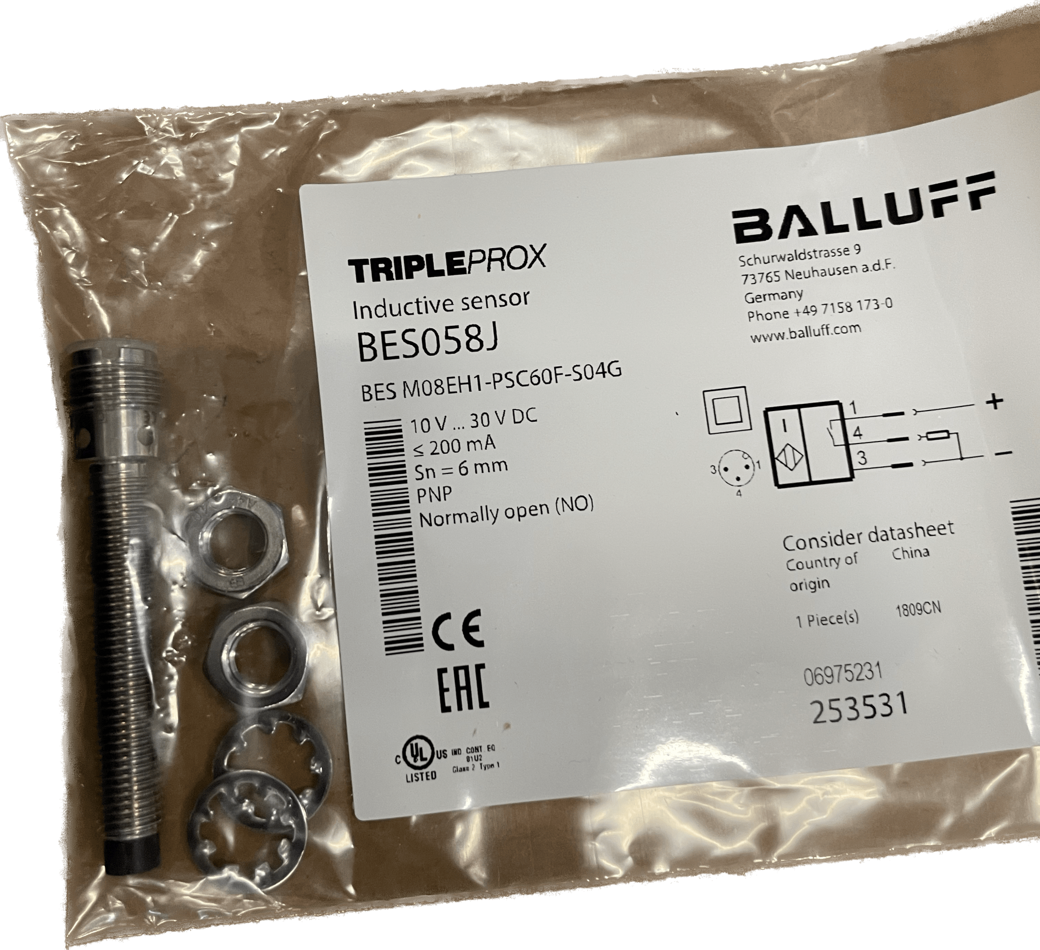 BALLUFF Induktive Standardsensoren mit Vorzugstypen BES M08EH1-PSC60F-S04G - #product_category# | Klenk Maschinenhandel