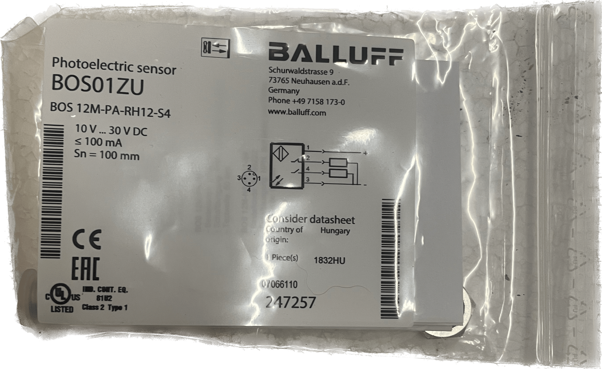 BALLUFF Lichttaster mit Hintergrundausblendung BOS 12M-PA-RH12-S4 - #product_category# | Klenk Maschinenhandel