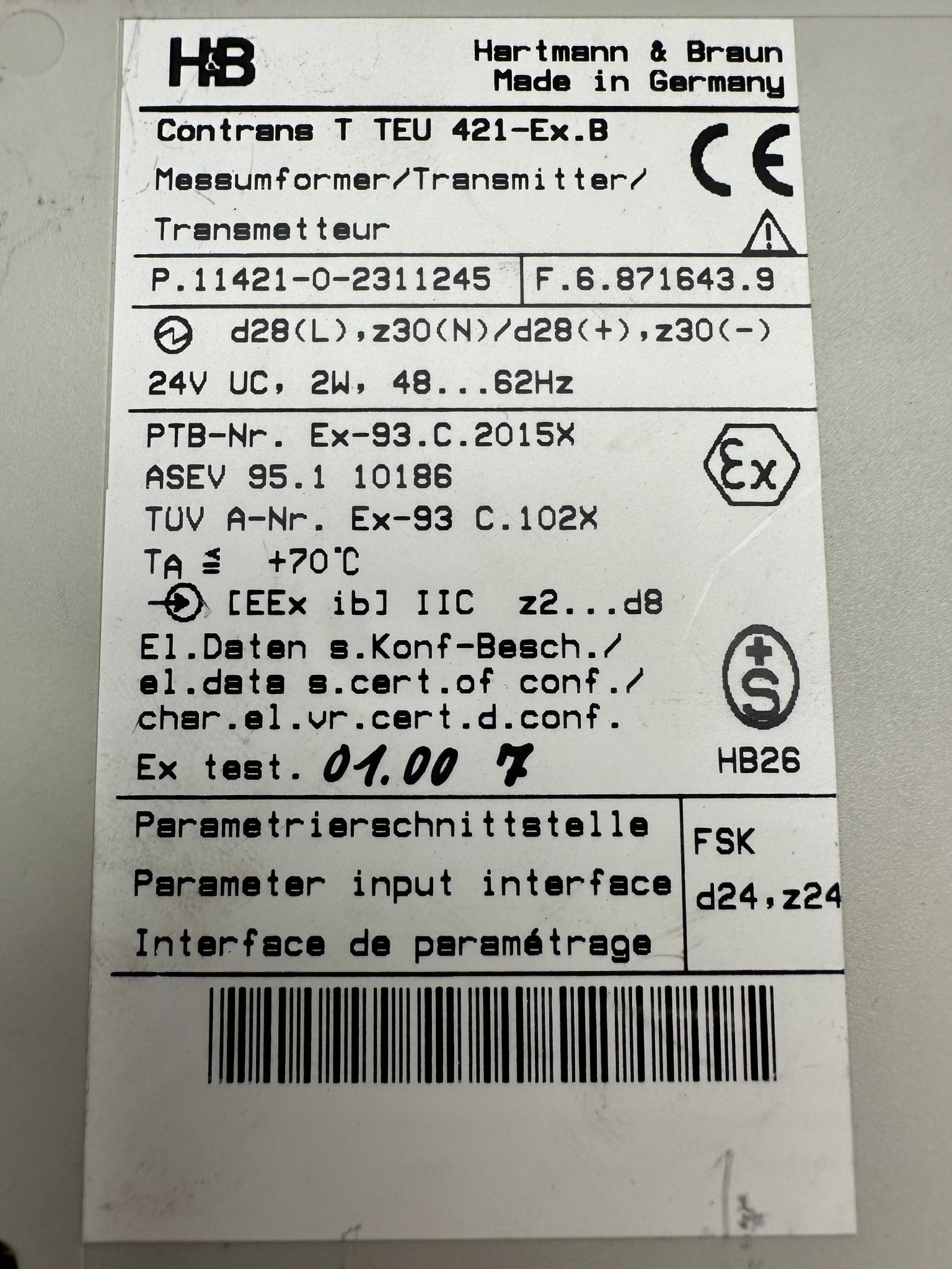 Hartmann & Braun TEU421-Ex.B/HB Widerstandsthermometer - #product_category# | Klenk Maschinenhandel