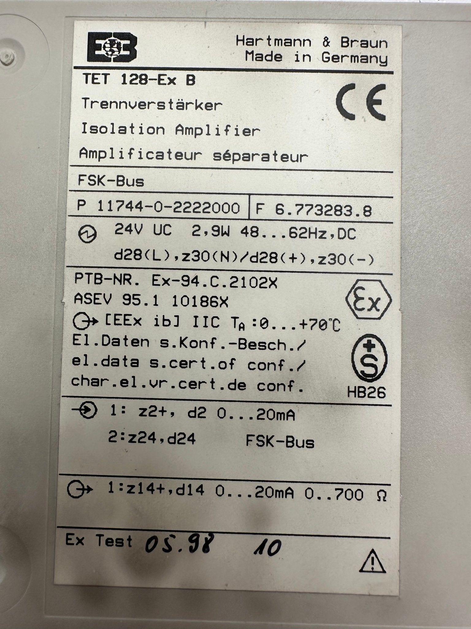 Hartmann+Braun Speisegerät TZN128-EX/HB - #product_category# | Klenk Maschinenhandel