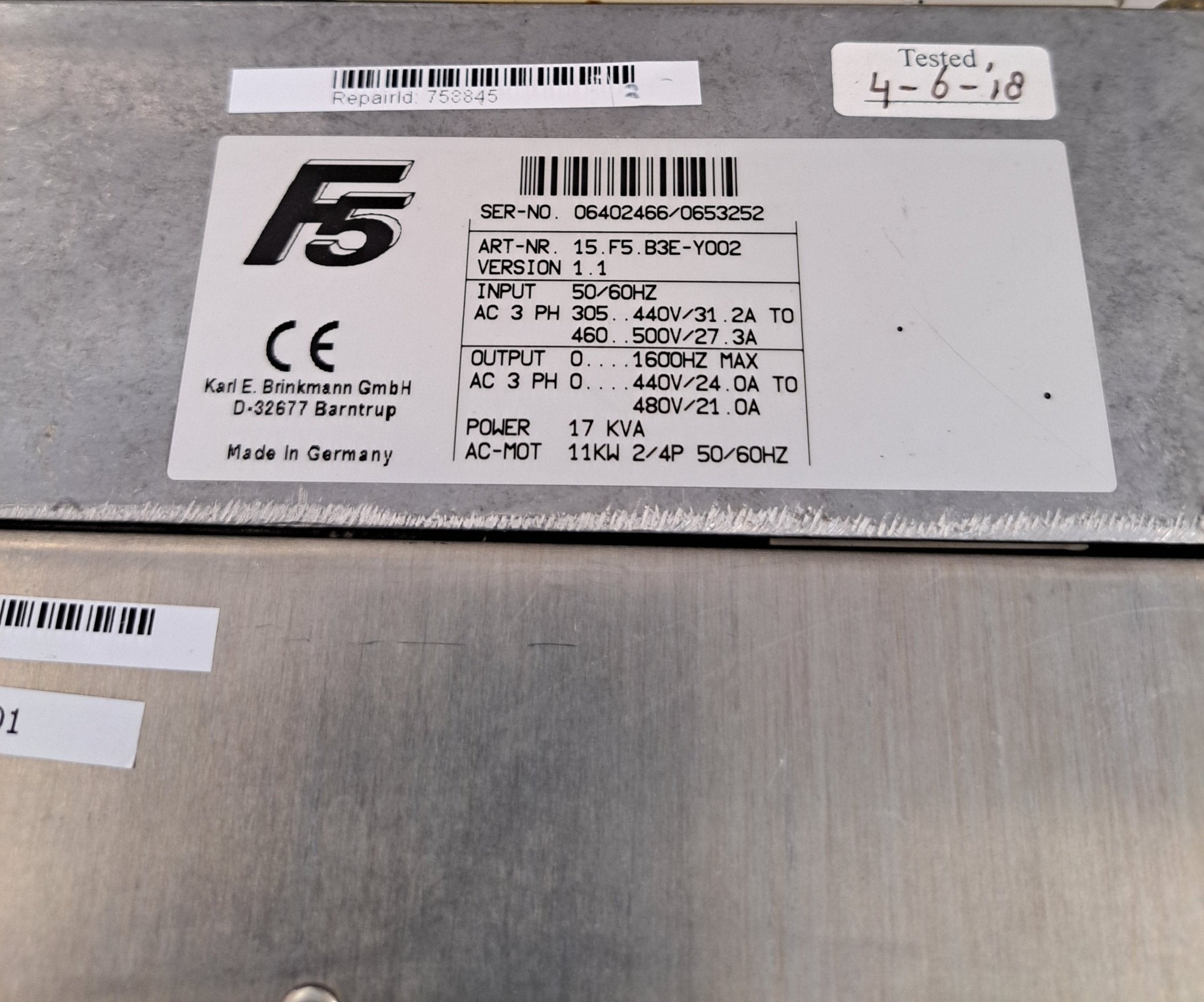 Karl E. Brinkmann GmbH 15.F5.B3E-Y002 Frequenzumrichter 17kvA / 11kW - #product_category# | Klenk Maschinenhandel