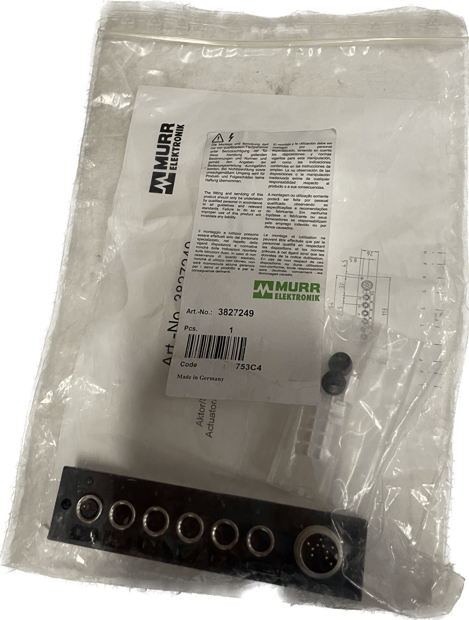 MURR-Elektronik 3827249 Passiv-Vert. Schmal,6xM8,3pol,Steck. M16 - #product_category# | Klenk Maschinenhandel