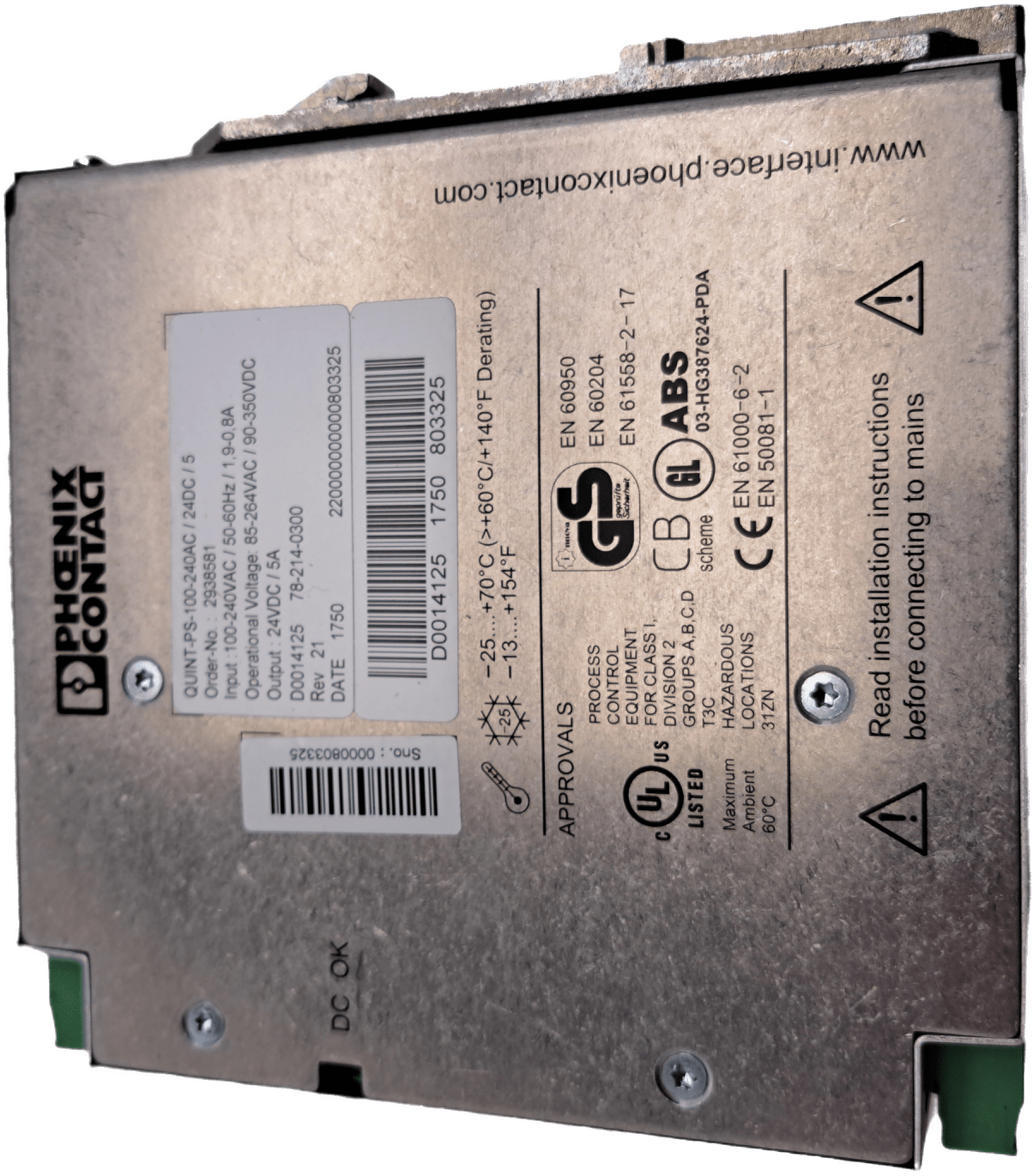 Phönix-Contact 2938581 Stromversorgung - QUINT-PS-100-240AC/24DC/ 5 - #product_category# | Klenk Maschinenhandel