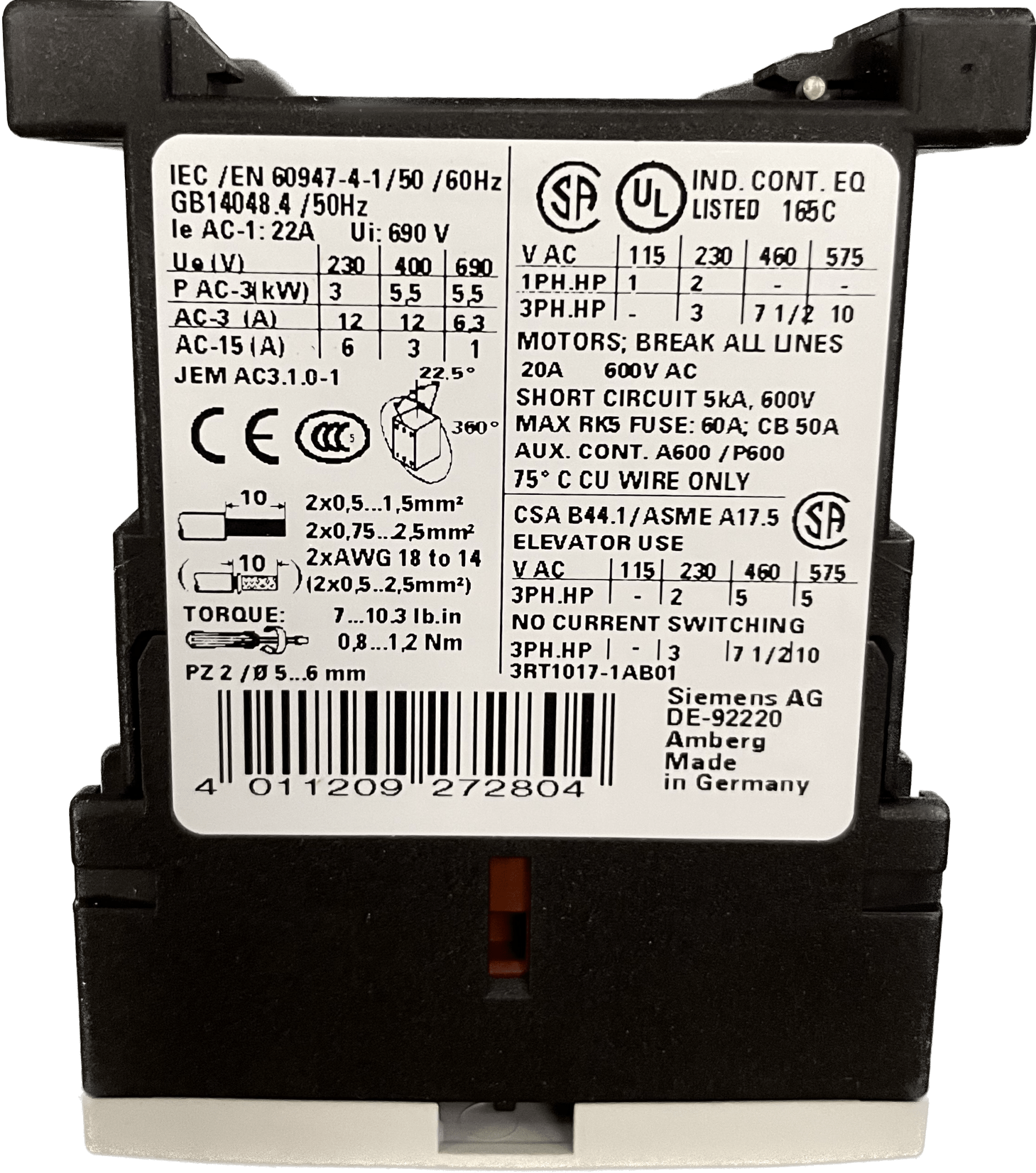 Siemens Leistungsschütz 3RT1017-1AB01 - #product_category# | Klenk Maschinenhandel