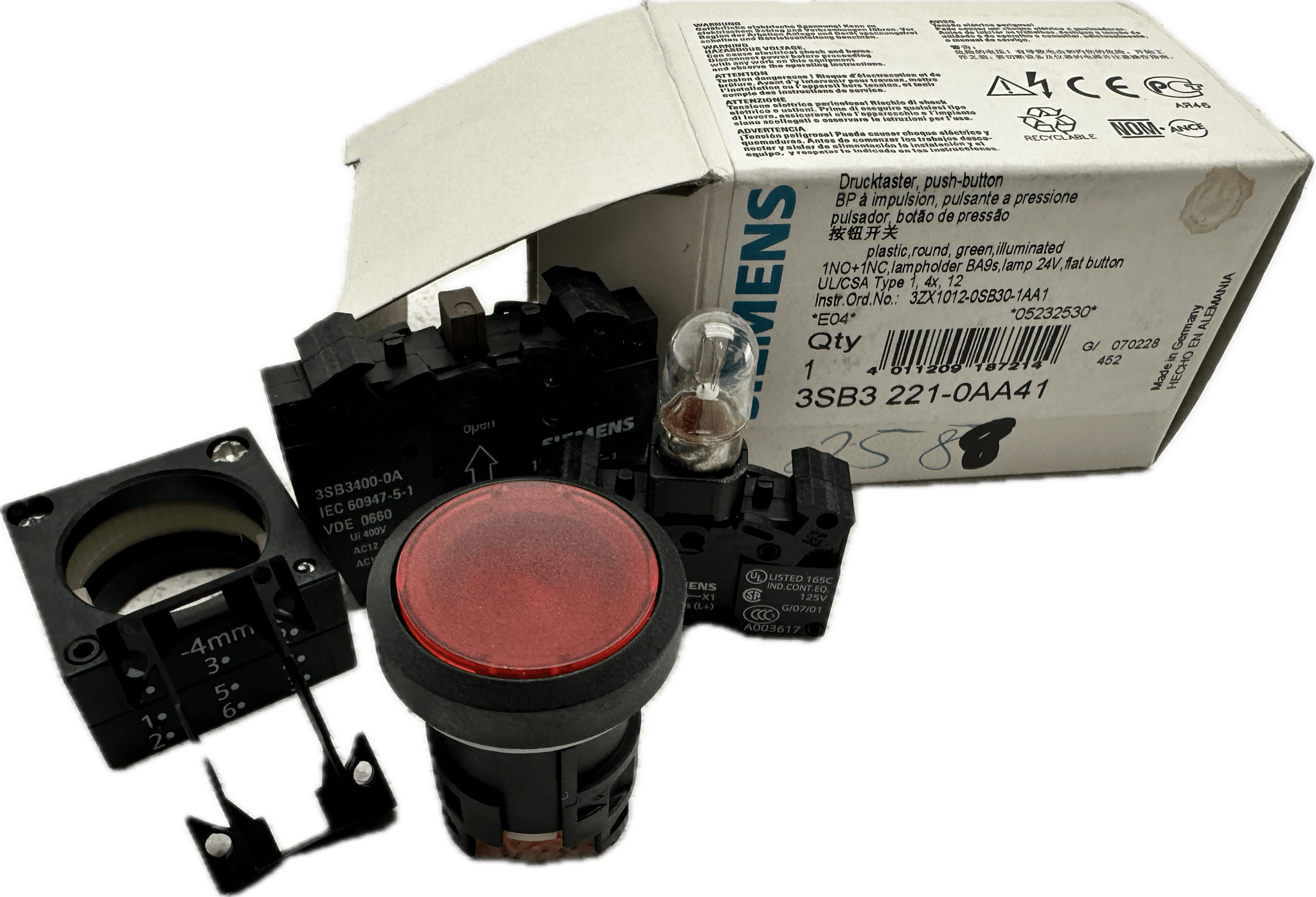 Siemens Leuchtdrucktaster, 22mm, Rund 3SB3221-0AA41 - #product_category# | Klenk Maschinenhandel