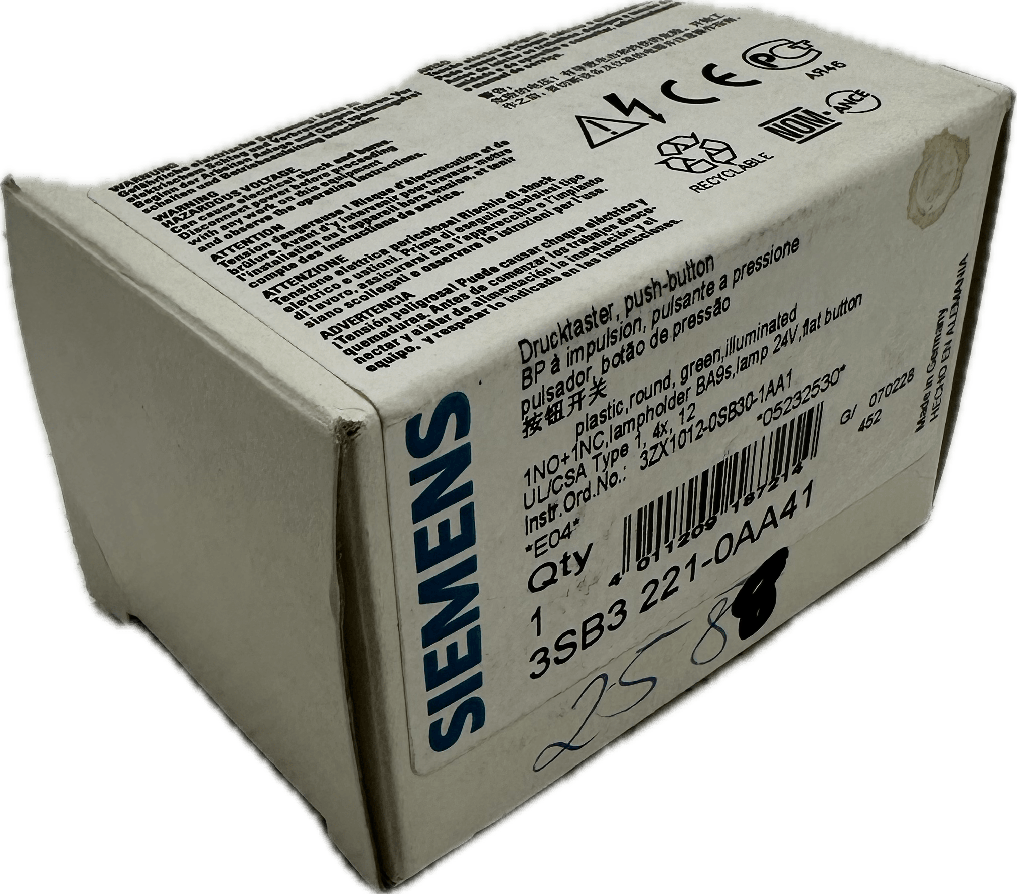 Siemens Leuchtdrucktaster, 22mm, Rund 3SB3221-0AA41 - #product_category# | Klenk Maschinenhandel