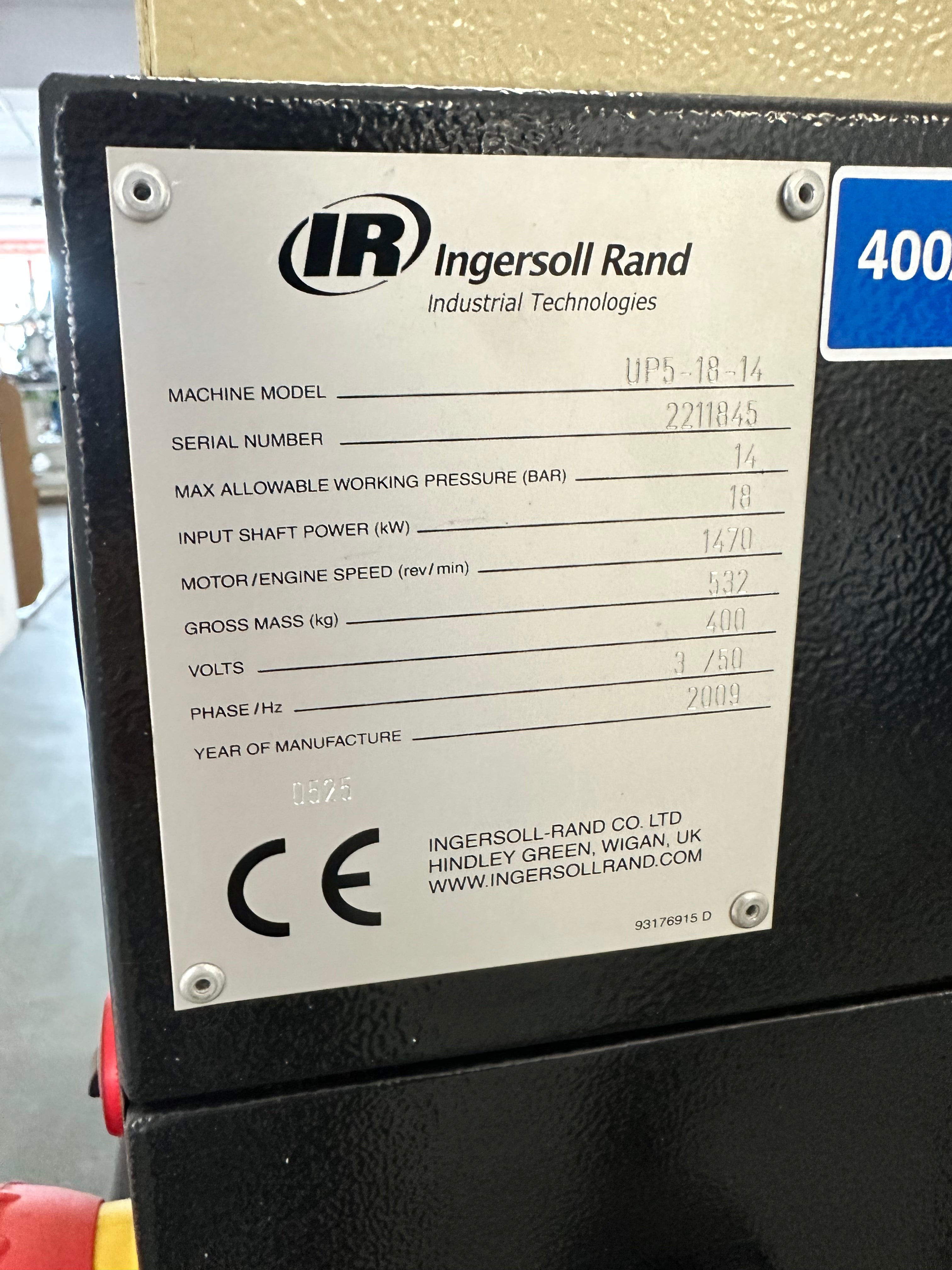 Ingersoll Rand screw compressor UP5-18-14/18kw; 14 bars