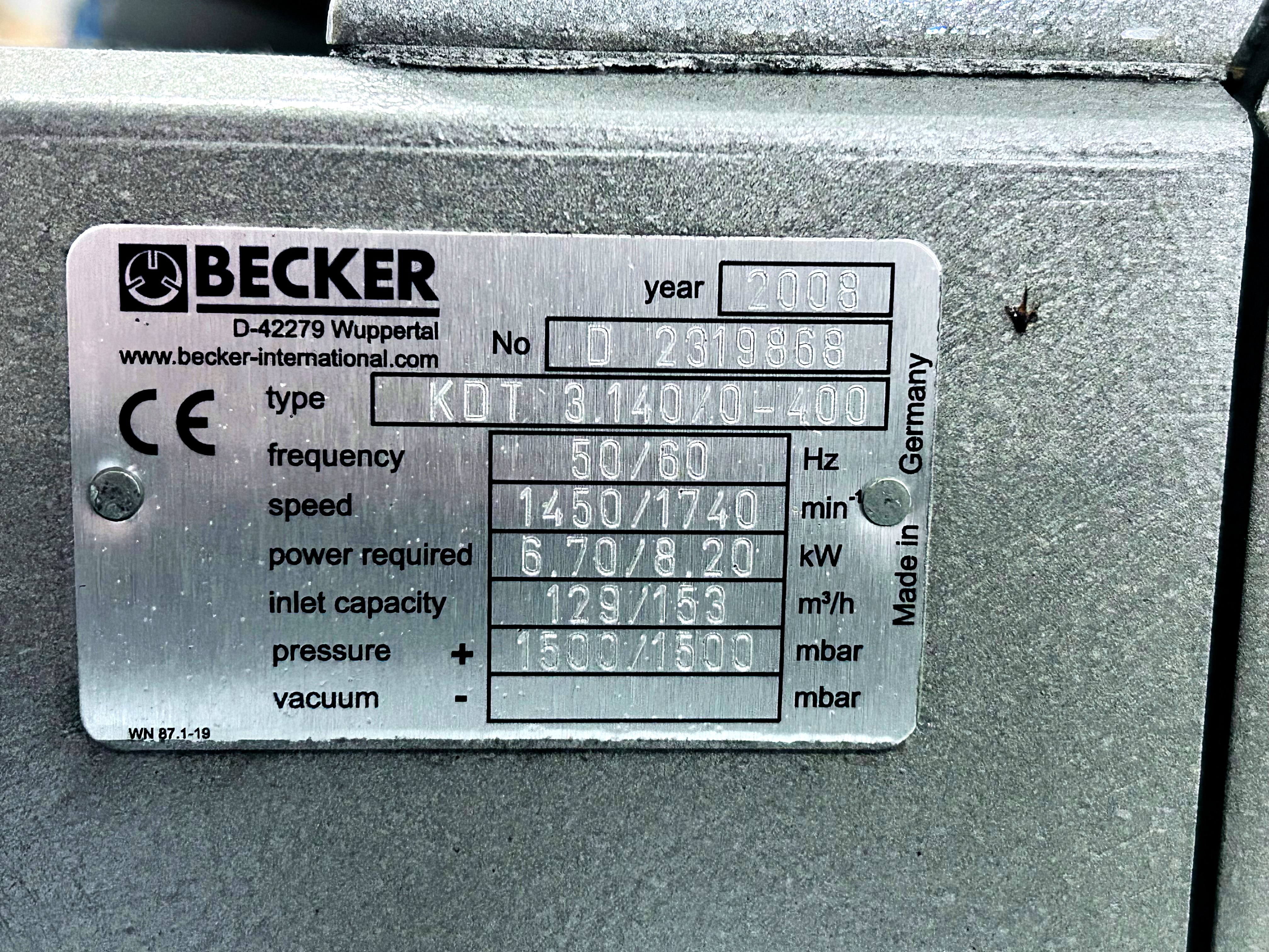 Becker Niederdruck-Verdrängerpumpe,  KDT 3.140/0-400