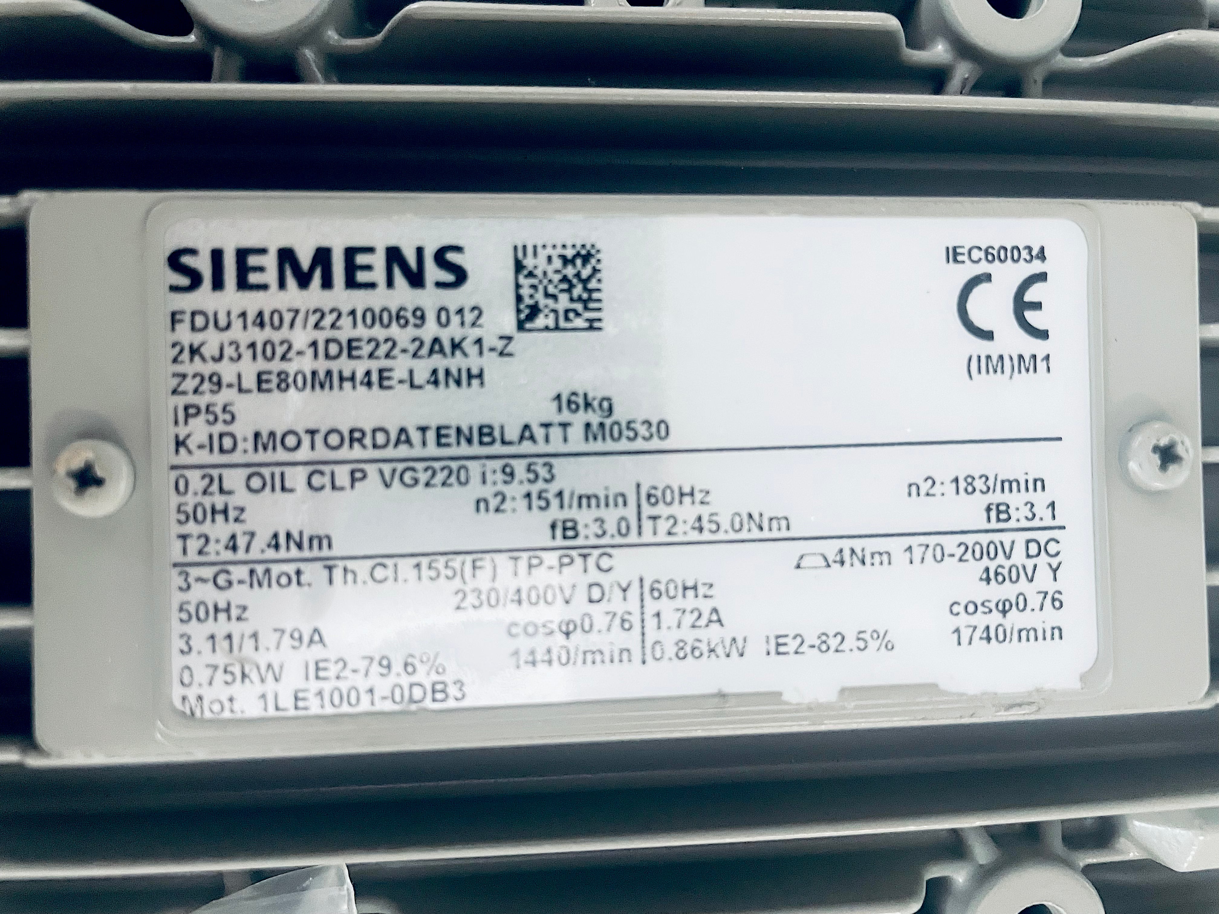 Siemens Getriebemotor Z29-LE80MH4E-L4NH FDU1407/2210069012