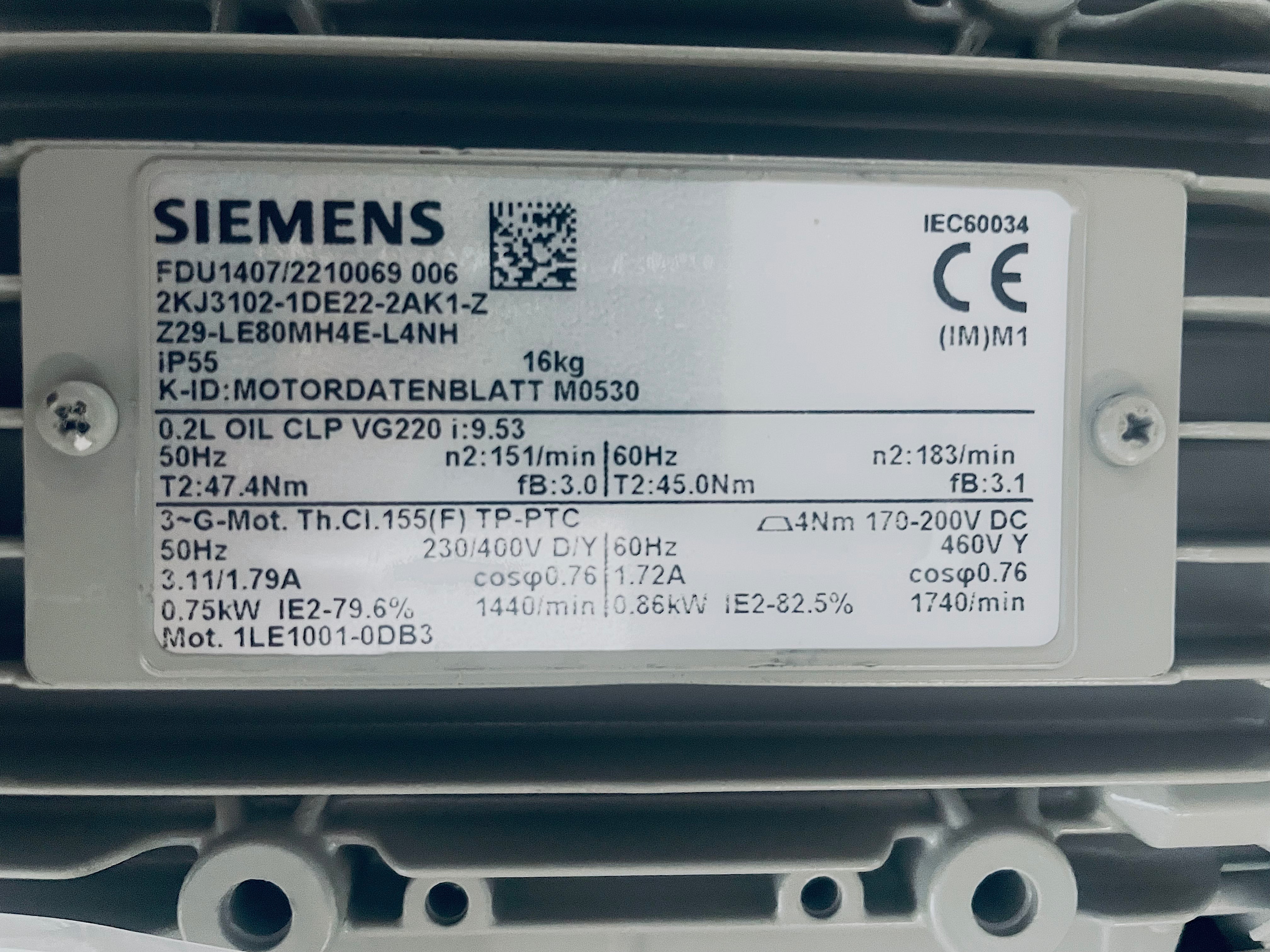 Siemens Getriebemotor Z29-LE80MH4E-L4NH FDU1407/2210069006