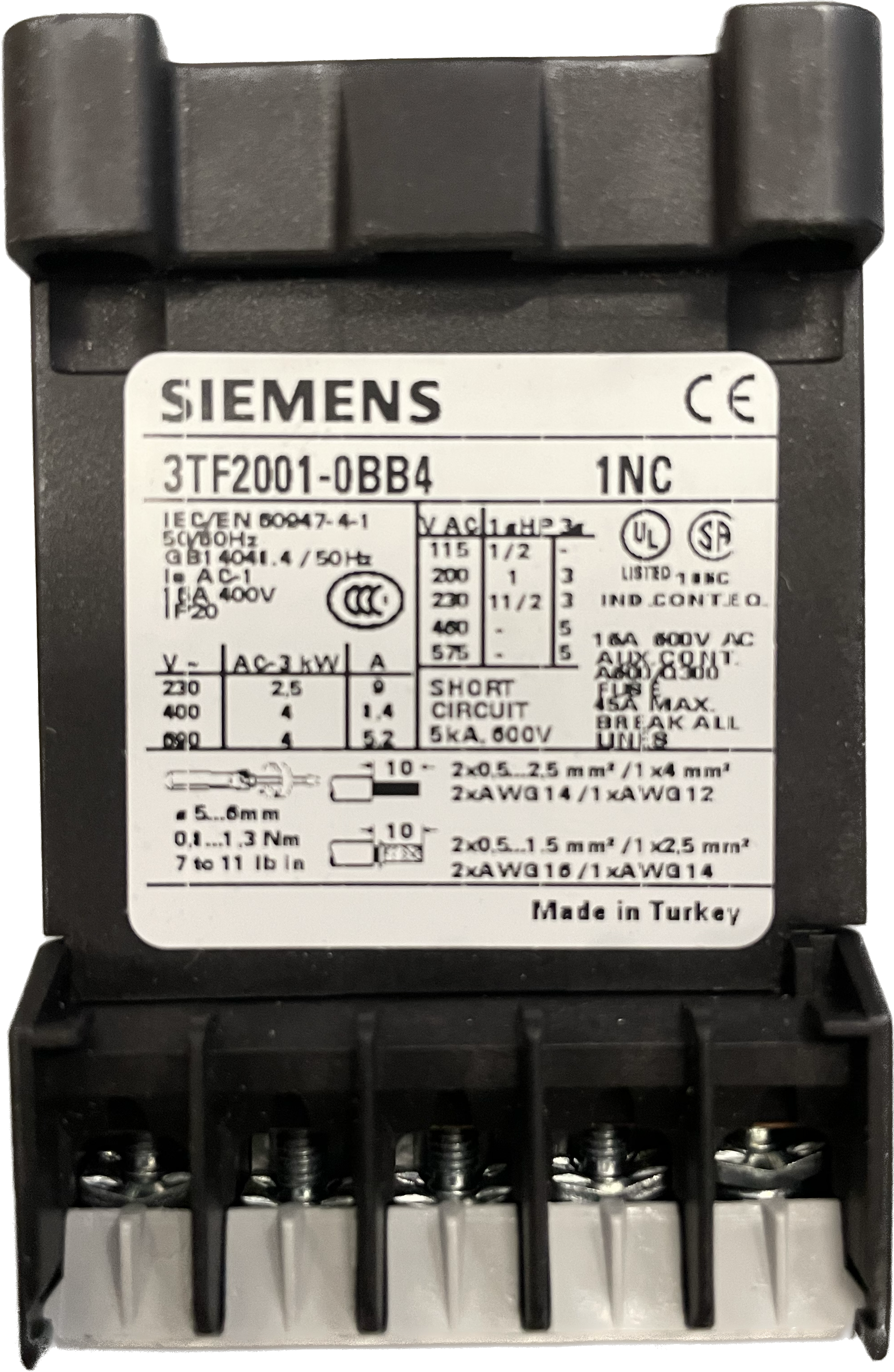 Siemens contactor, size 00 3TF2001-0BB4