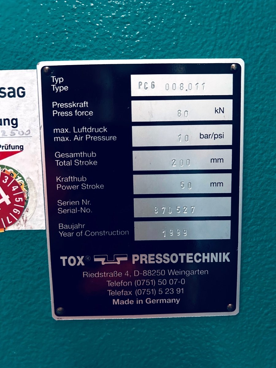 Hydro - Pneumatische Presse Tox Pressotechnik PCG 008.011 - #product_category# | KLEMA Maschinenhandel