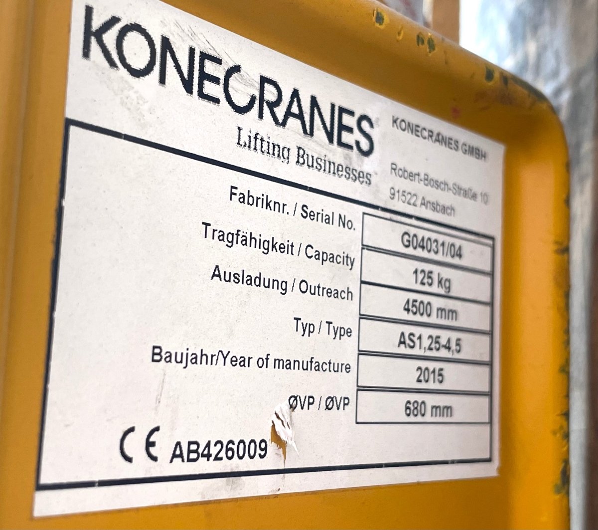 Konecranes Säulenschwenkkran AS1,25 - 4,5 G04031/04 - #product_category# | KLEMA Maschinenhandel