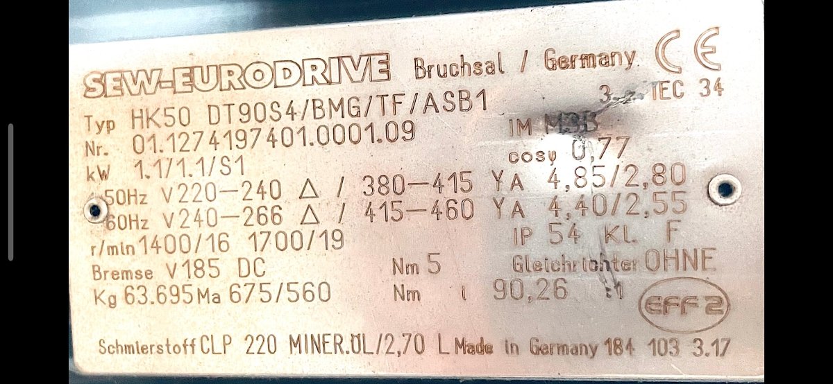 SEW - EURODRIVE Getriebemotor HK50DT90S4/BMG/TF/ASB1 01.1274197401.0001.09 - #product_category# | KLEMA Maschinenhandel