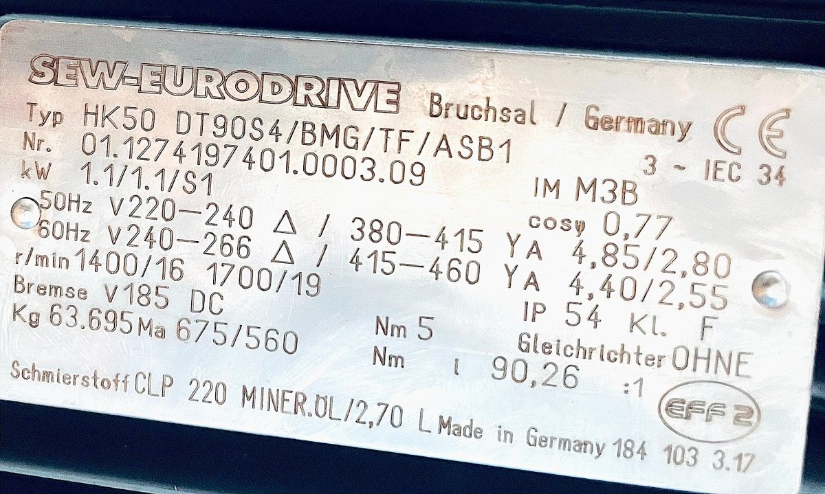 SEW - EURODRIVE Getriebemotor HK50DT90S4/BMG/TF/ASB1 01.1274197401.0003.09 - #product_category# | KLEMA Maschinenhandel