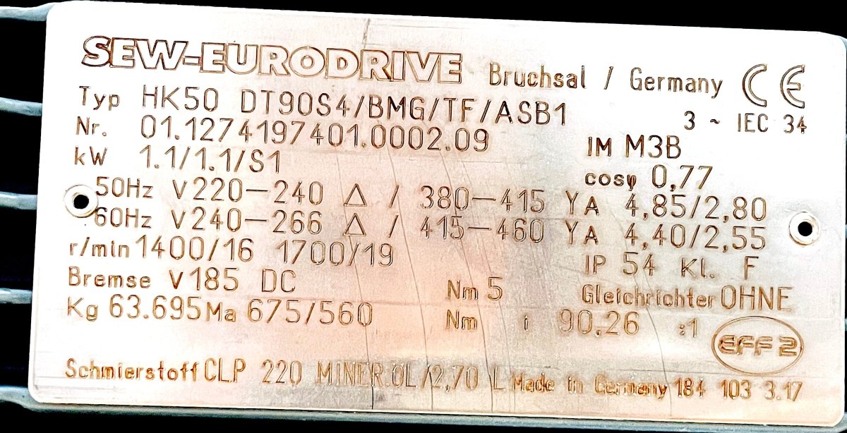 SEW - EURODRIVE Getriebemotor HK50DT90S4/BMG/TF/ASB1 - #product_category# | KLEMA Maschinenhandel