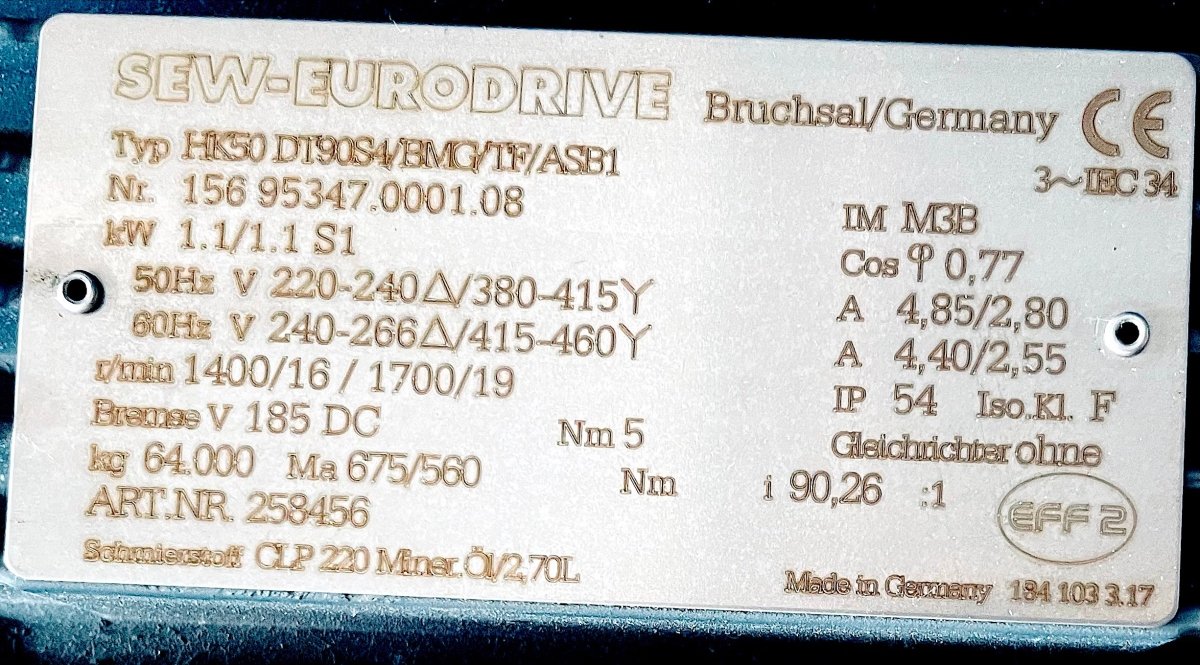 SEW - EURODRIVE Getriebemotor HK50DT90S4/BMG/TF/ASB1 Nr:156 95347.0001.08 - #product_category# | KLEMA Maschinenhandel