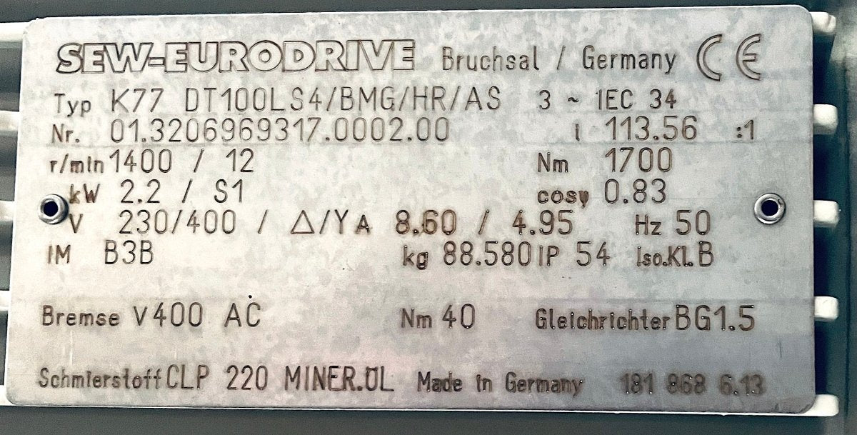 SEW - EURODRIVE Getriebemotor K77DT100LS4/BMG/HR/AS 01.3206969317.002.00 - #product_category# | KLEMA Maschinenhandel