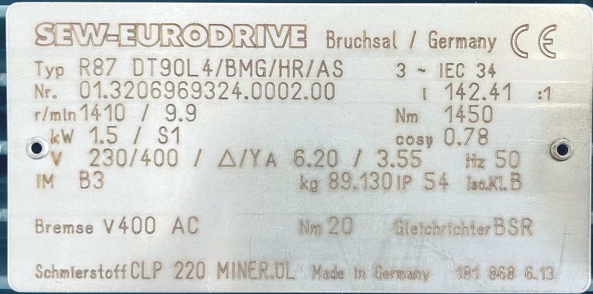 SEW - EURODRIVE Getriebemotor R87 DT90L4/BMG/HR/AS - #product_category# | KLEMA Maschinenhandel