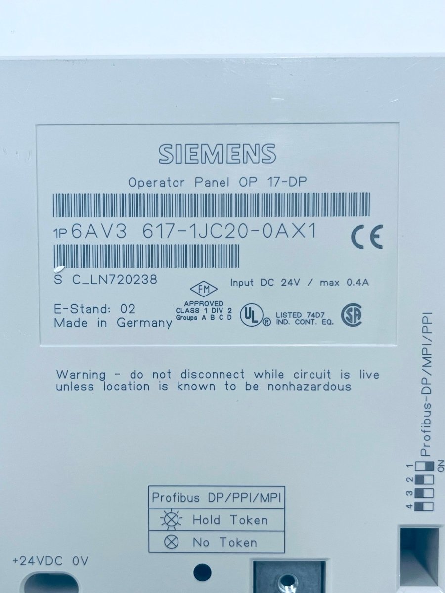 Siemens 6AV3617 - 1JC20 - 0AX1 SIMATIC OP 17 - DP C - LN720238 - product_category | KLEMA Maschinenhandel