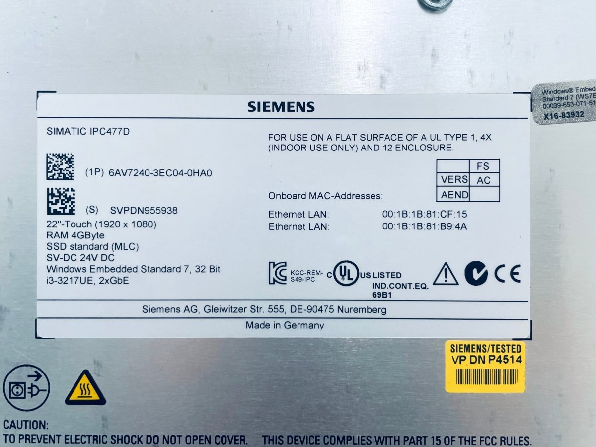 Siemens SIMATIC HMI IPC 477D 6AV7240 - 3EC04 - 0HA0 - #product_category# | KLEMA Maschinenhandel