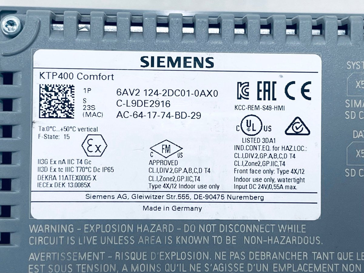 Siemens SIMATIC HMI KTP400 Comfort 6AV2124 - 2DC01 - 0AX0 - #product_category# | KLEMA Maschinenhandel