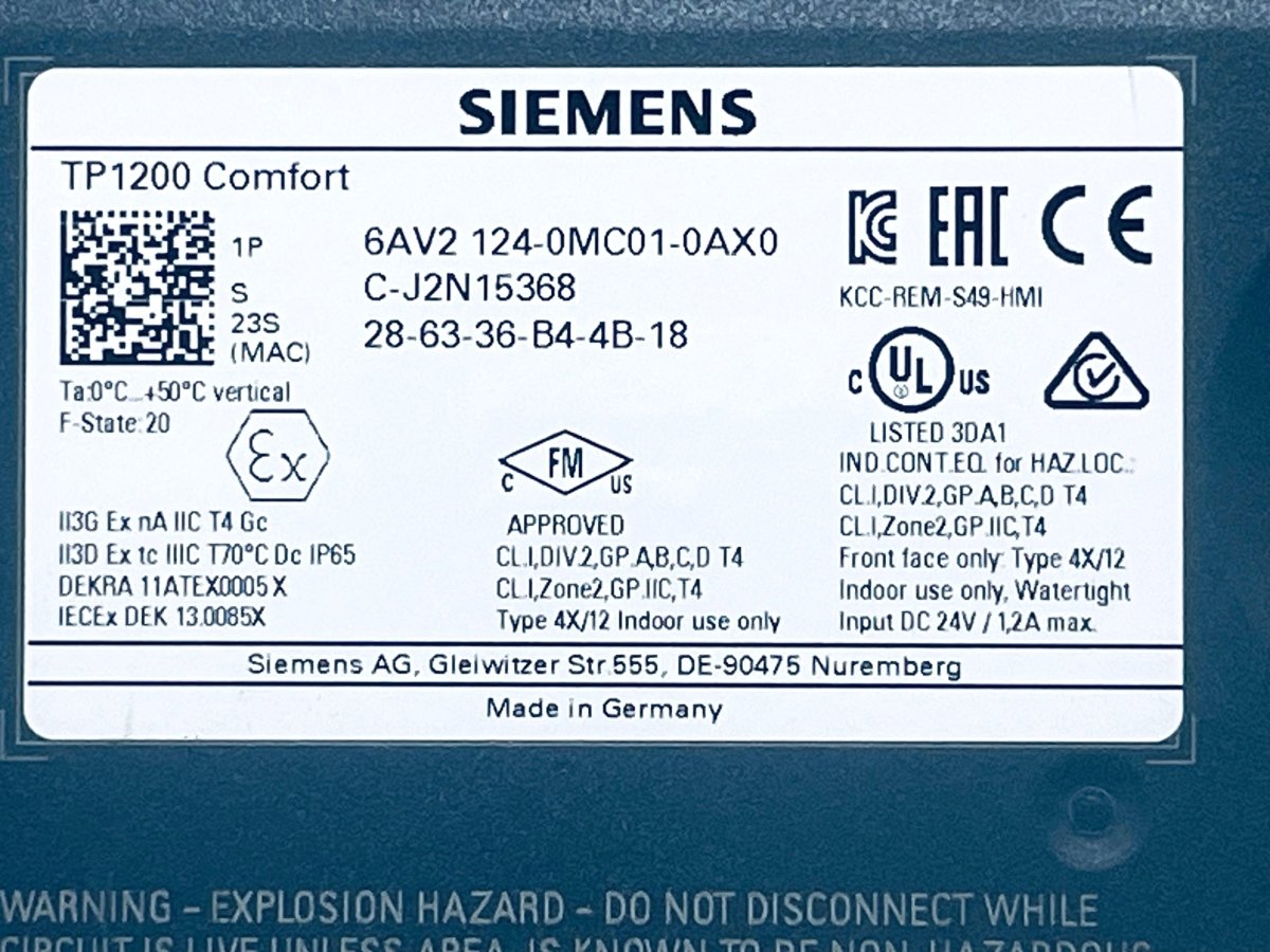 Siemens SIMATIC HMI TP 1200 Comfort 6AV2 124 - 0MC01 - 0AX0 - #product_category# | KLEMA Maschinenhandel