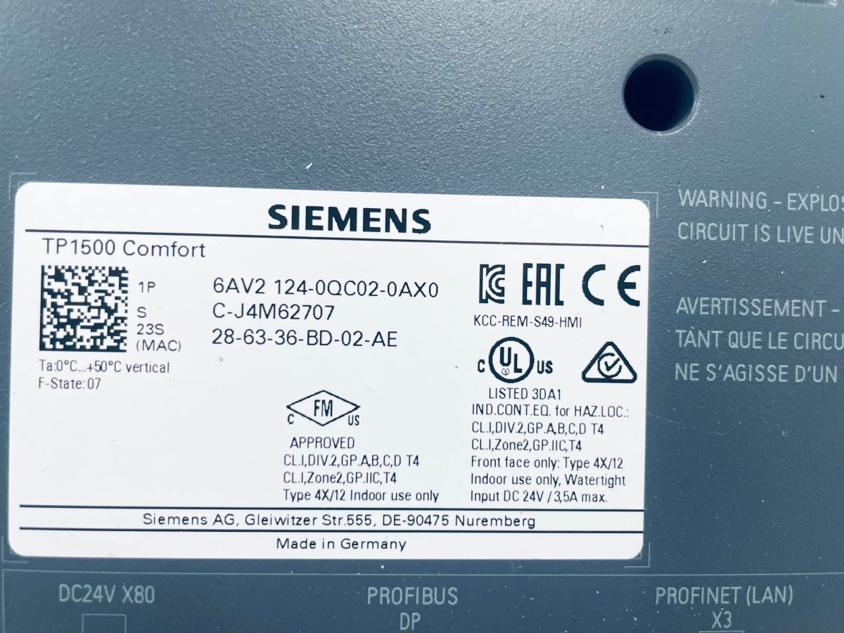 Siemens SIMATIC HMI TP1500 Comfort 6AV2124 - 0QC02 - 0AX0 - #product_category# | KLEMA Maschinenhandel