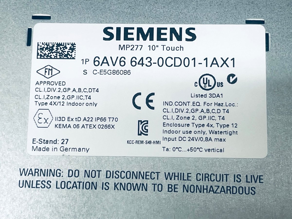 Siemens SIMATIC MP277 6AV6643 - 0CD01 - 1AX1 C - E5G86086 - #product_category# | KLEMA Maschinenhandel