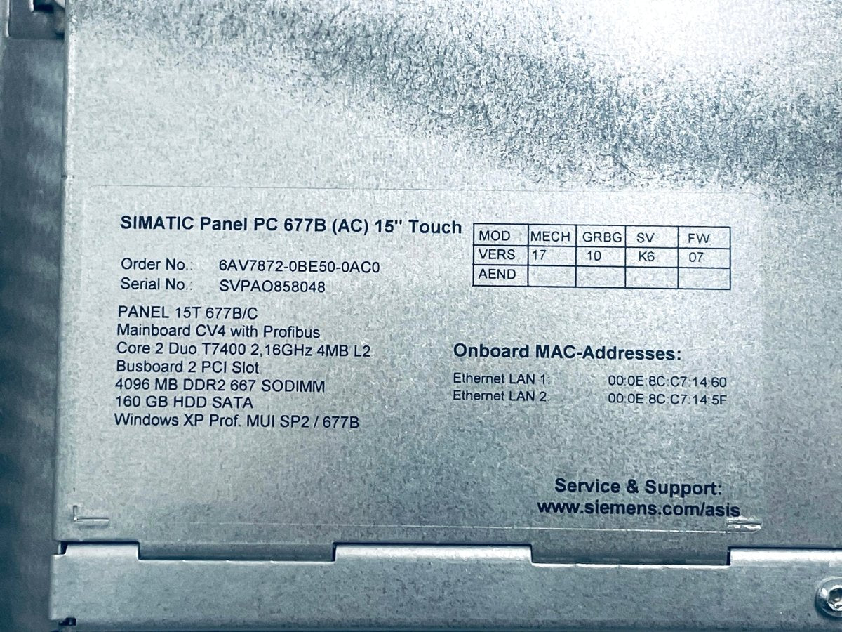 Siemens SIMATIC Panel PC 677B (AC) 15" Touch 6AV7872 - 0BE50 - 0AC0 - #product_category# | KLEMA Maschinenhandel