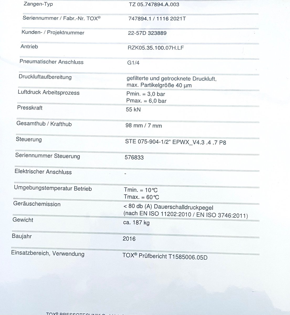 Tox Pressotechnik Hydropneumatische Clinchzange TZ 05.747894 - #product_category# | KLEMA Maschinenhandel