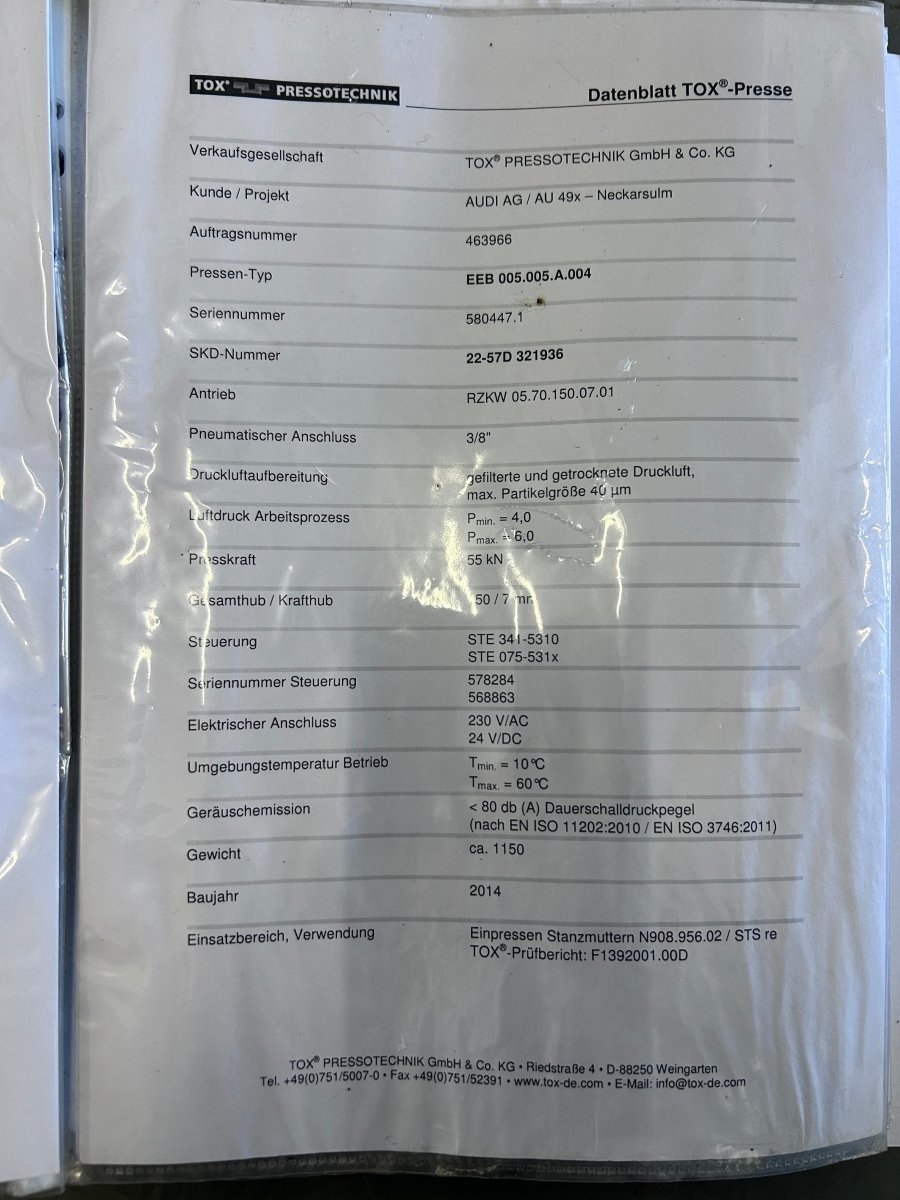 Tox Pressotechnik STE341 - 5310/ EZE600.017.001.5310 Hydropneumatische Presse - product_category | KLEMA Maschinenhandel