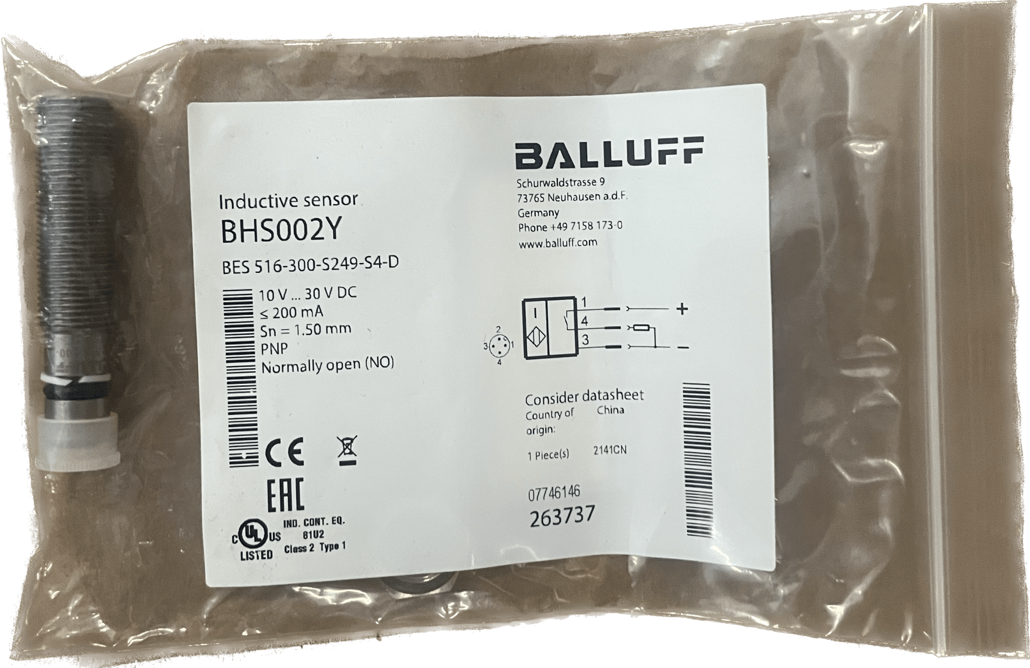 BALLUFF Hochdruckfeste induktive Sensoren BHS002Y - #product_category# | Klenk Maschinenhandel