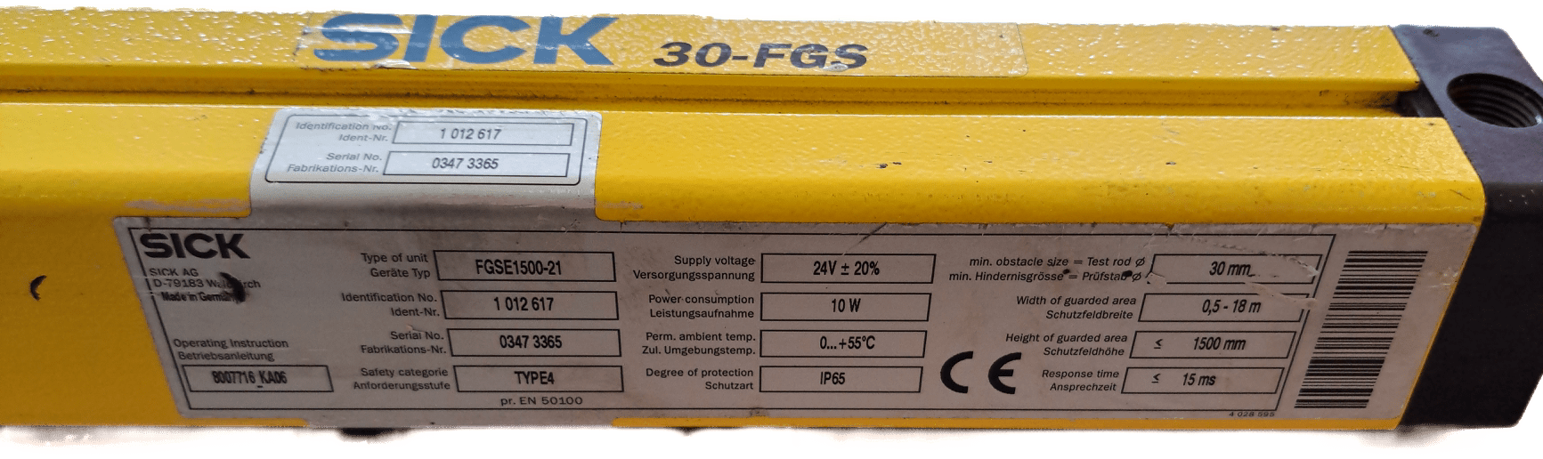Sick Sicherheitslichtschranke Empfänger FGSE1500-21 / 1012617 - #product_category# | Klenk Maschinenhandel