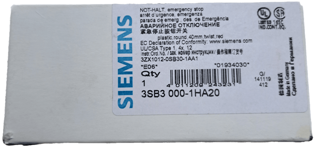Siemens EMERGENCY STOP MUSHROOM PUSH BUTTON 3SB3000-1HA20 - KLEMA
