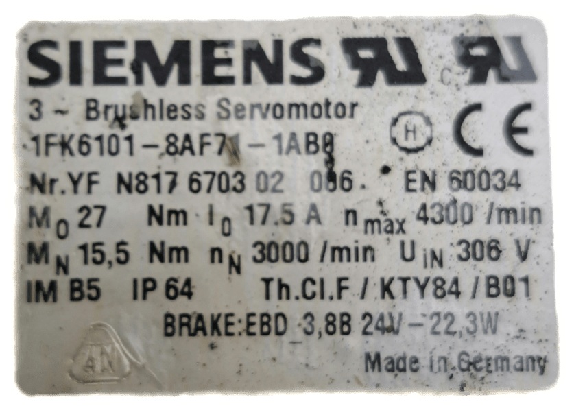 Siemens Synchronservomotor 1FK6101-8AF71-1AB0 - #product_category# | Klenk Maschinenhandel